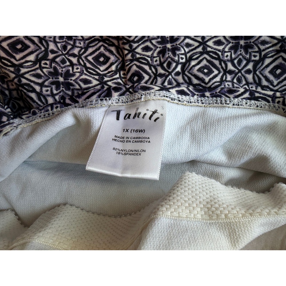 Tahiti Womens 1X 16W One Piece Swimsuit Ruched Geometric Tribal Navy White - Picture 3 of 4
